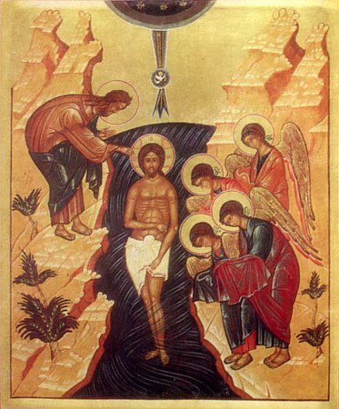 キリストに洗礼を施す洗礼者ヨハネ（左）